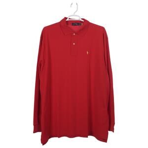 NWOT Polo Ralph Lauren Polo Shirt 2XLT Red Cotton Mesh Yellow Pony Long Sleeve
